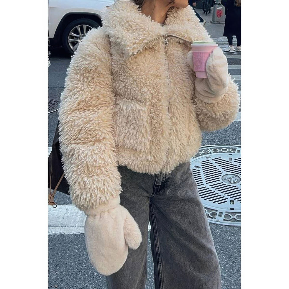 Thumbnail: Solid Fleece Cropped Cozy Fuzzy Fur Jacket