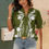 Thumbnail: V Neck Boho Puff Short Sleeve Button Down Shirt