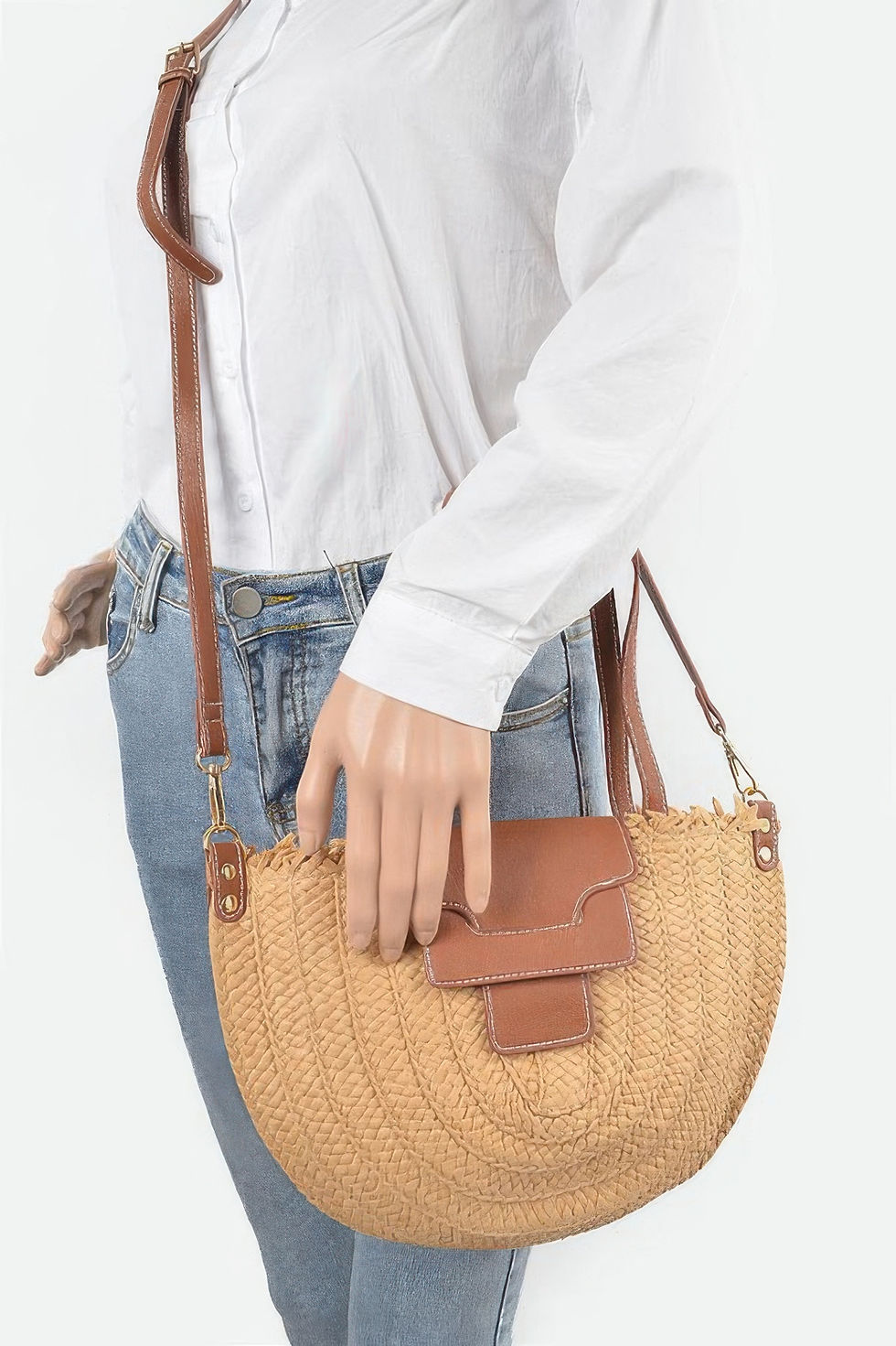 Thumbnail: Faux Straw Crossbody Bag