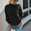 Thumbnail: Drop Shoulder Solid Mock Neck Classic Knitted Sweater