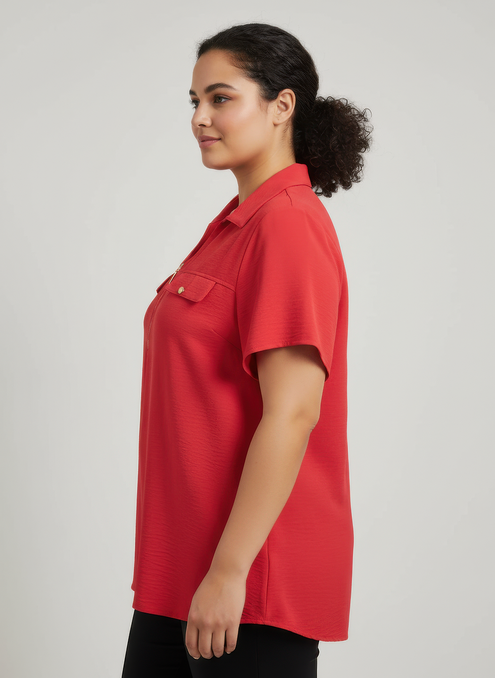 Thumbnail: Zip-front Collared Utility Knit Top