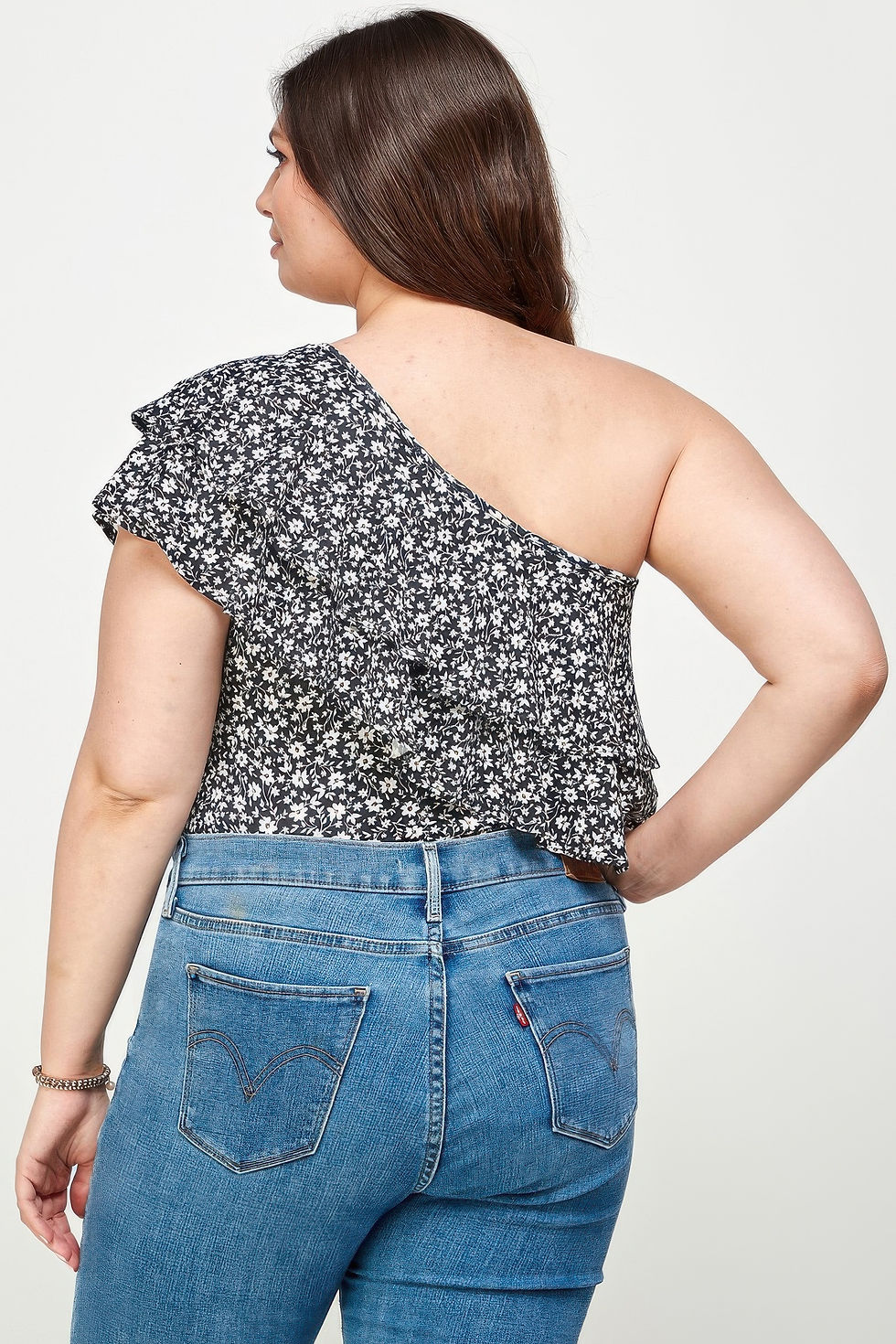 Thumbnail: Plus Size Ditsy Floral One Shoulder Bodysuit