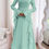 Thumbnail: Solid Stand Collar Flare Sleeve Ruffle Full Dress