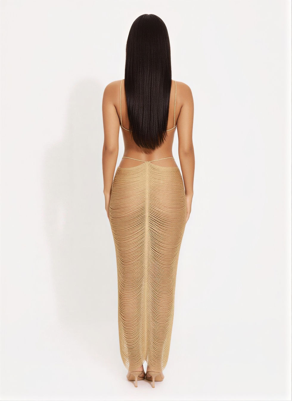 Thumbnail: Metallic Cut Open Back Maxi Dress       