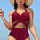 Thumbnail: Color Block Halter Cross Lace One Piece Swimsuit