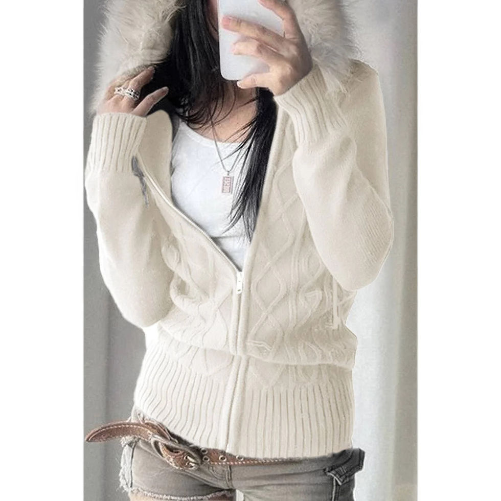 Thumbnail: Solid Zipper Twist And Fur Stitching Jacket
