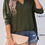 Thumbnail: Solid Drop Shoulder V Neck Split Long Sleeve Blous