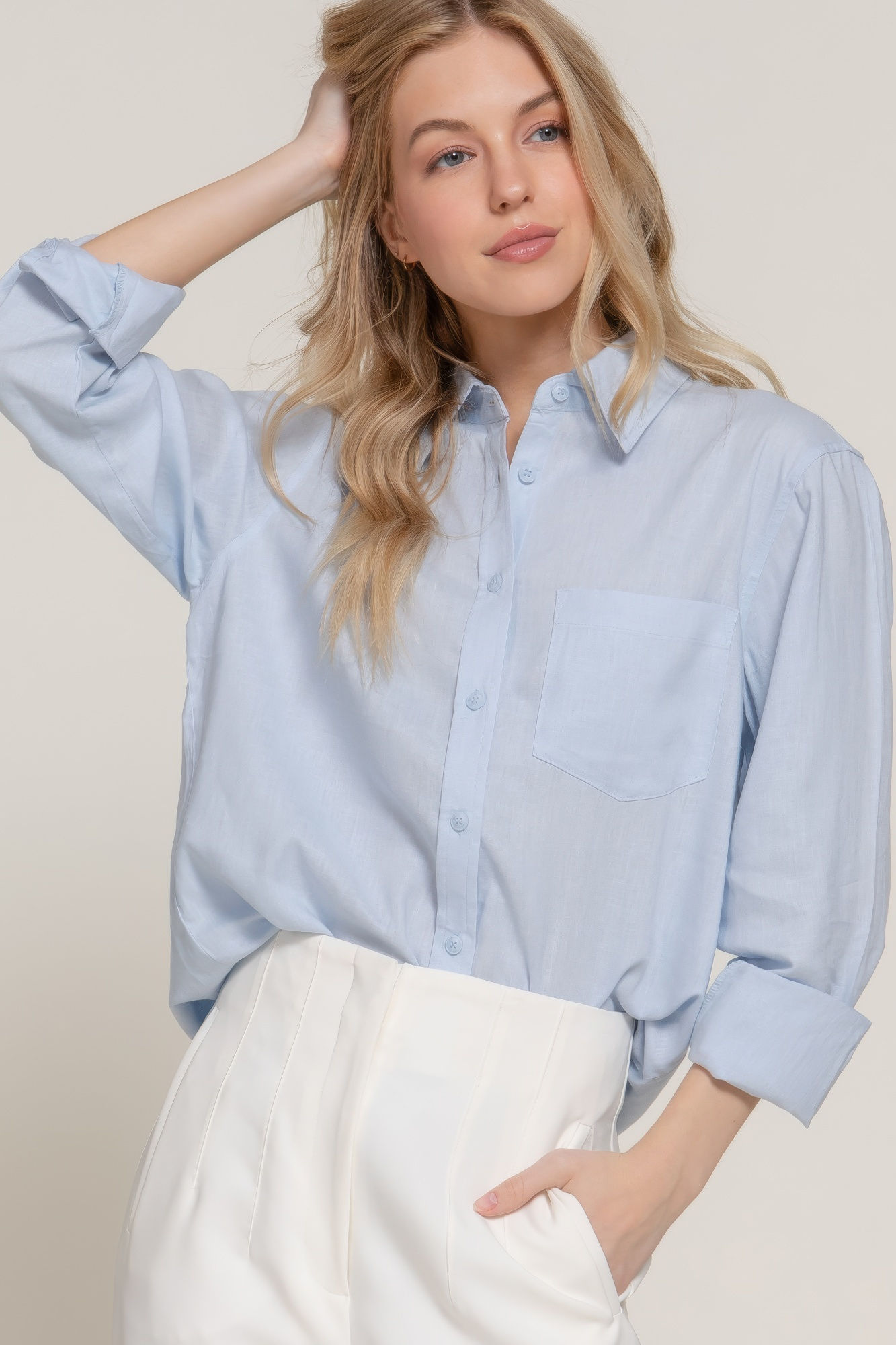 Long Sleeve Linen Blend Shirt       