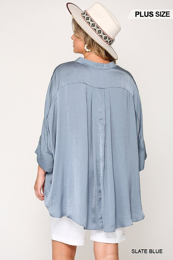 Thumbnail: Washed Satin Button Down Loose Fit Top With Hi-lo Hem
