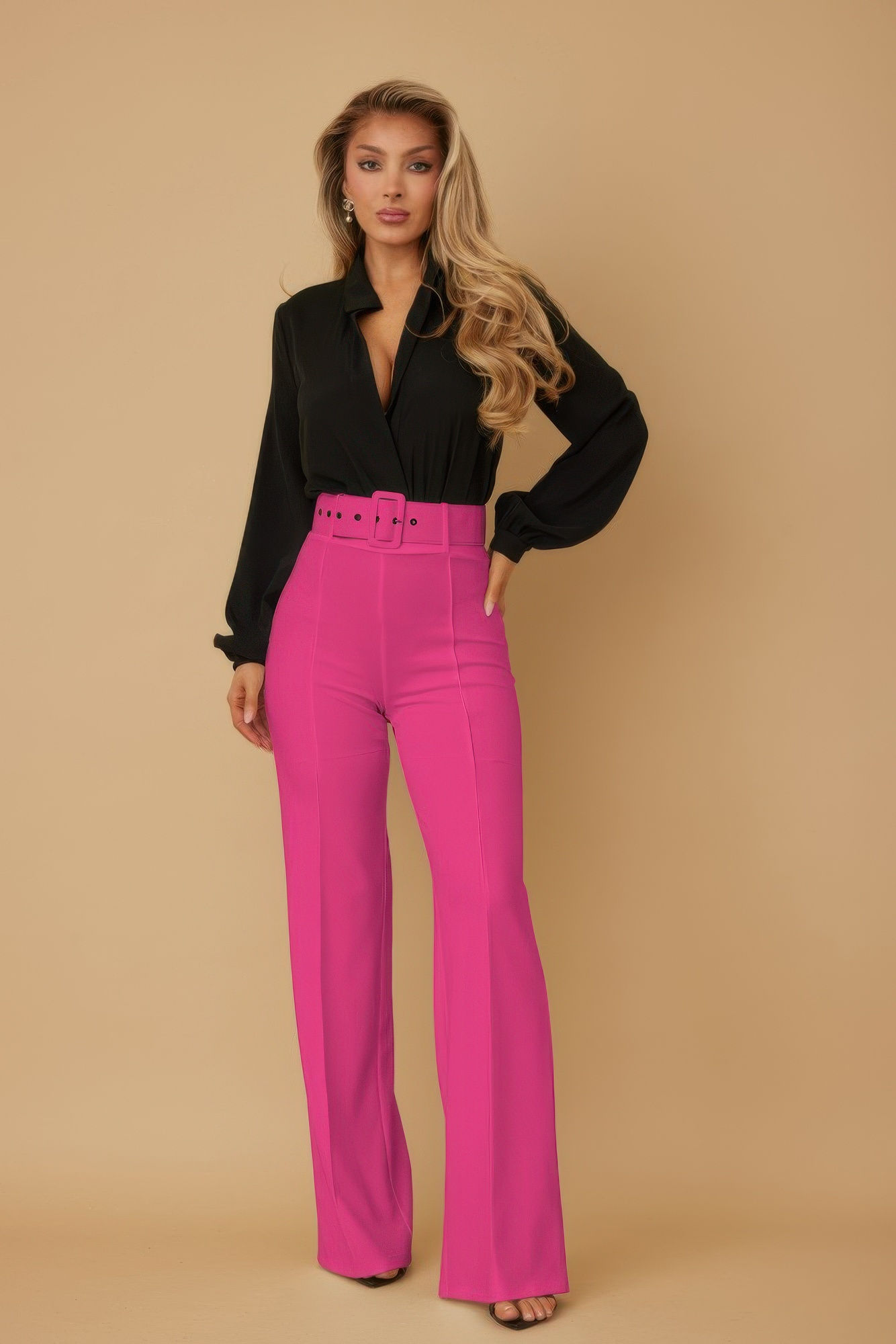 High Waist Pants With Buckle Belt