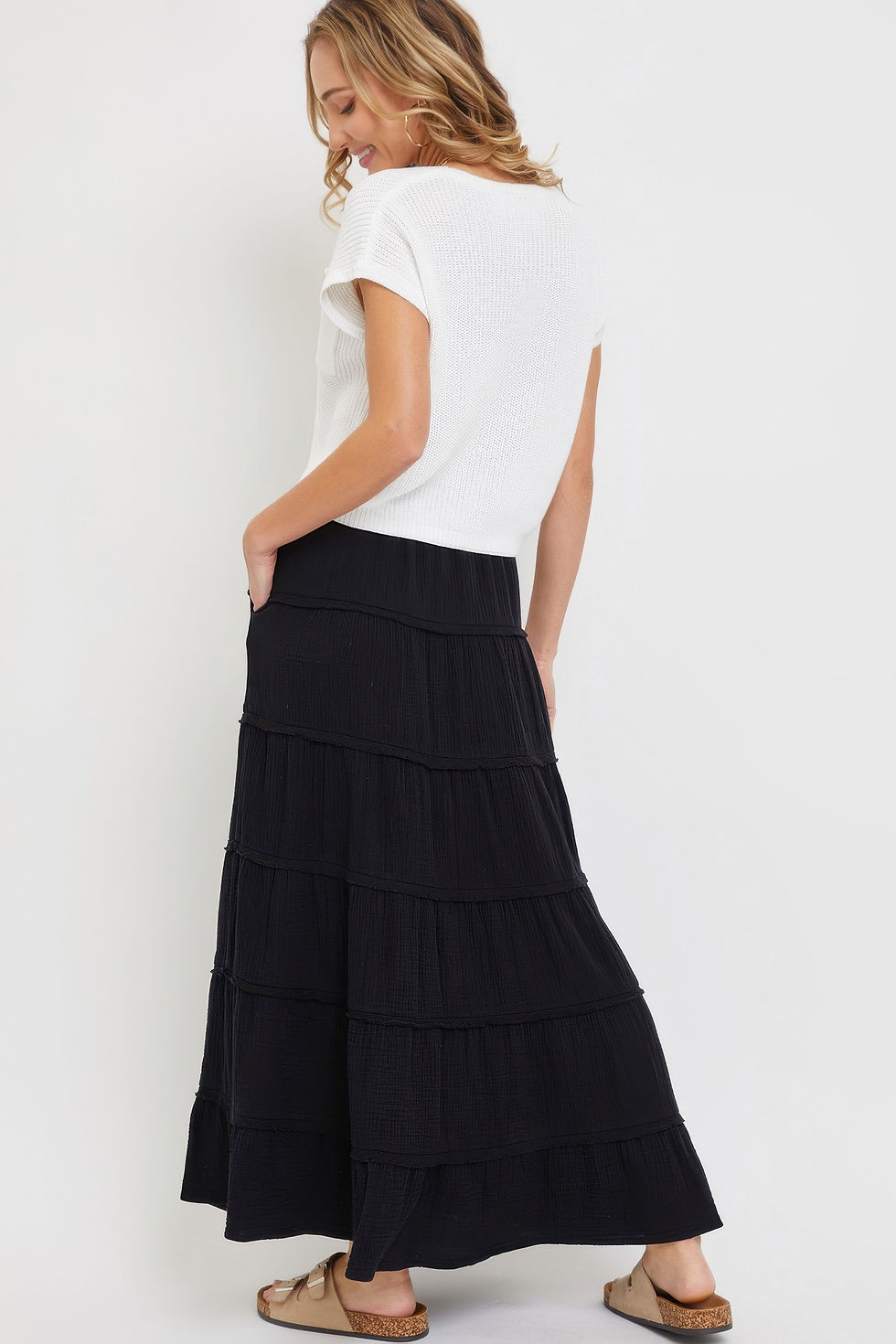 Thumbnail: Cotton Gauze Tiered Maxi Skirt