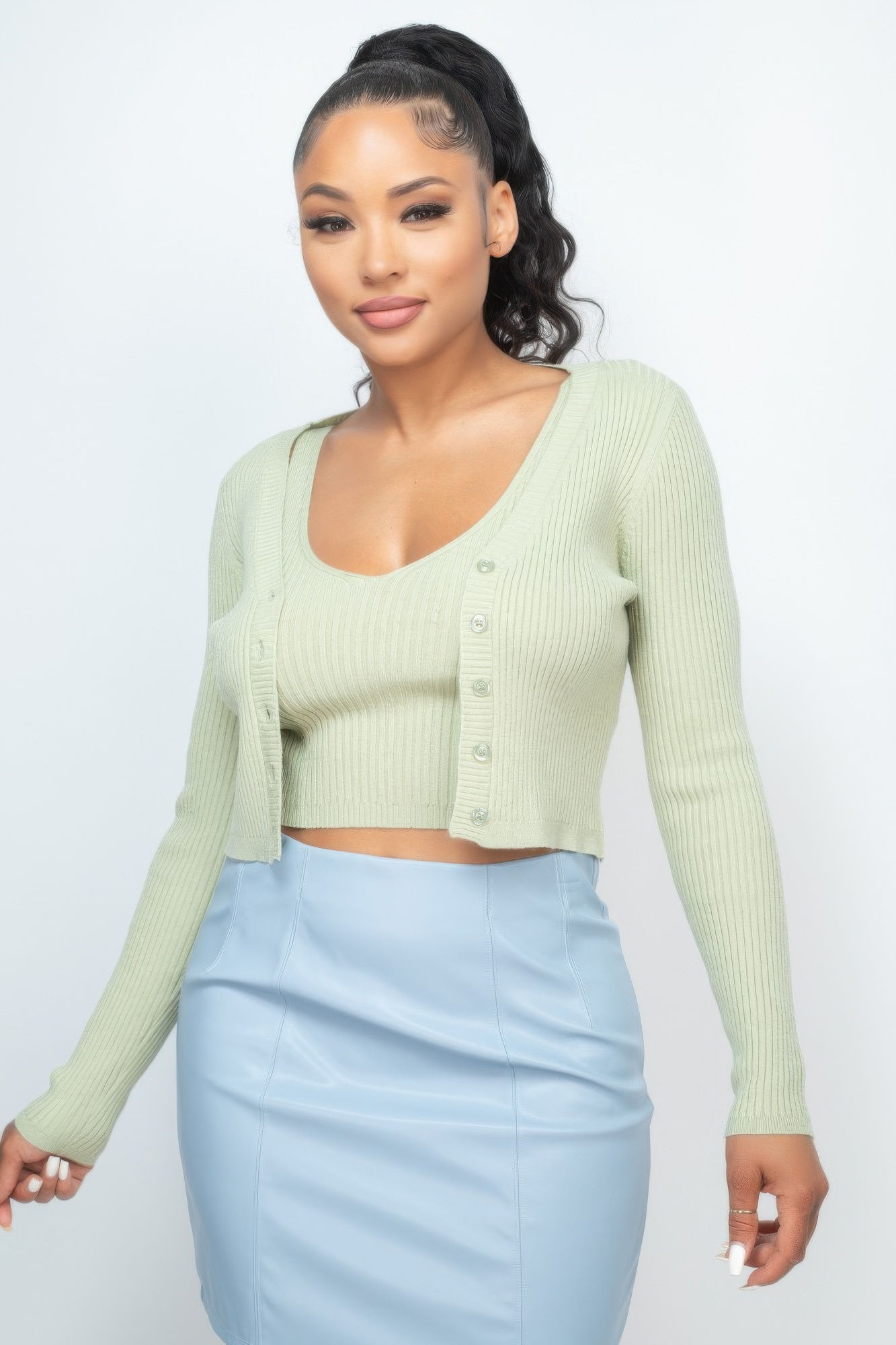 Crop Tank Top & Cardigan Sweater Set