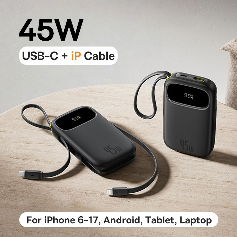Thumbnail: Baseus 45W 20000mAh Power Bank 10000mAh Built-In Retractable USB-C & Lightning C
