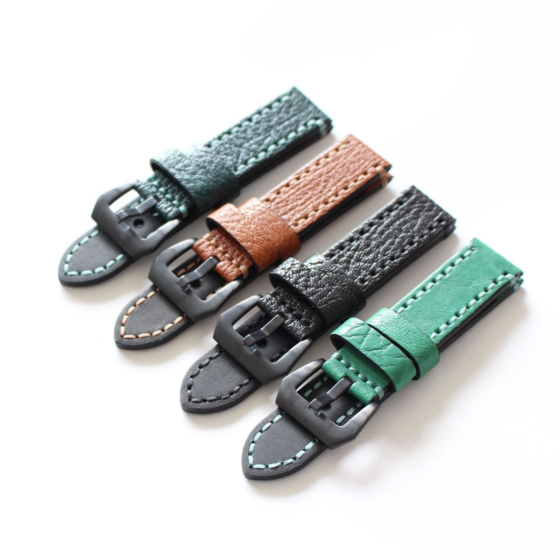Thumbnail: Cow leather strap 20mm 22mm 24mm Green black Brown