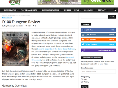 D100 Dungeon Review on BOARD GAME QUEST