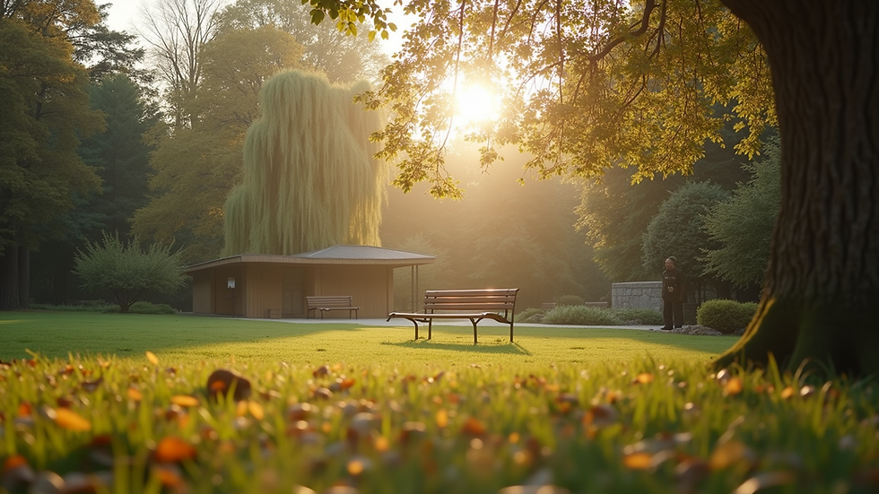 Eye-level view of a peaceful outdoor park setting