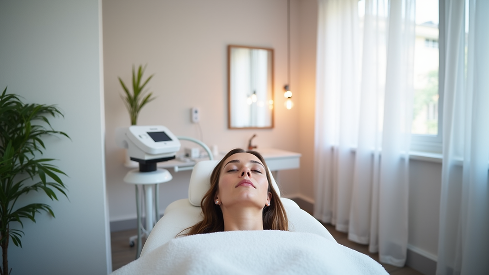 Eye-level view of a skincare clinic treatment room with modern equipment