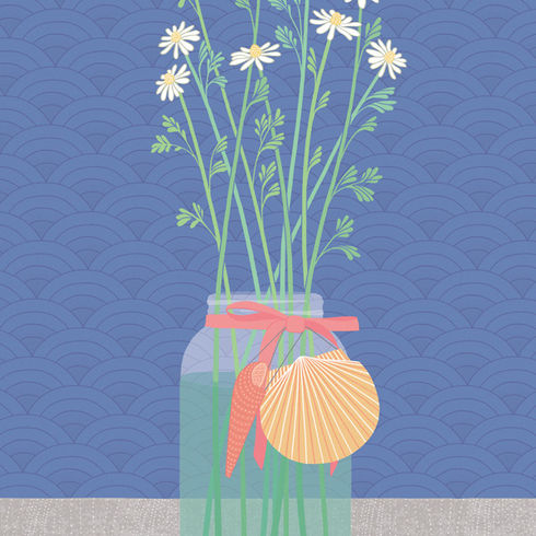 An illustration of flowers in a jar