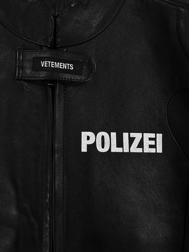 SS17 Vetements 'Polizei' Black Leather Moto Biker Jacket