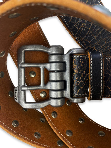 00s Oakley Studded Leather Metal Buckle Belt | ArchiveThreads