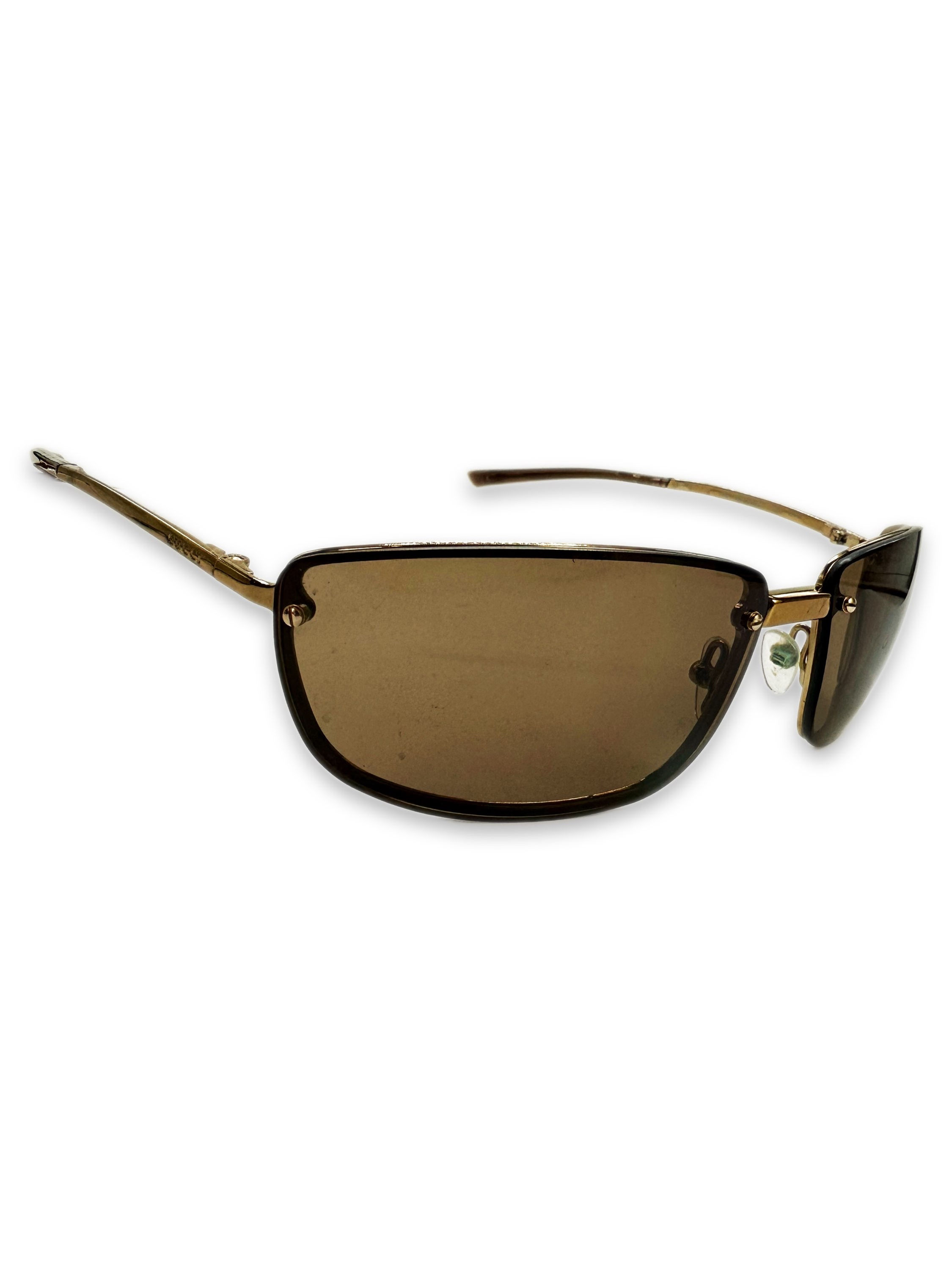 Gucci Rimless Warm Tint Spellout Logo Sunglasses