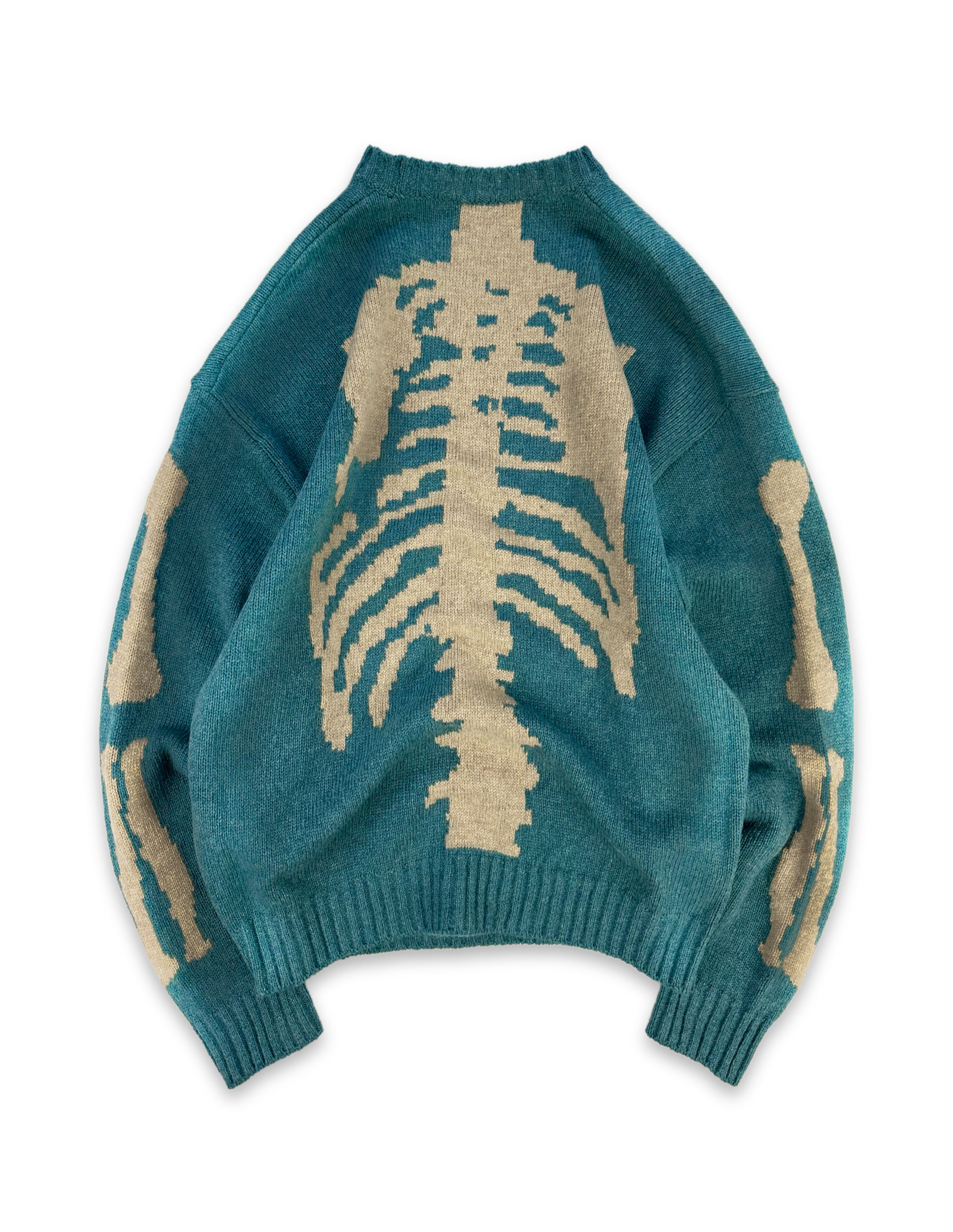 AW21 Kapital ‘Bone’ 5G Skeleton Knit Wool Teal Sweater