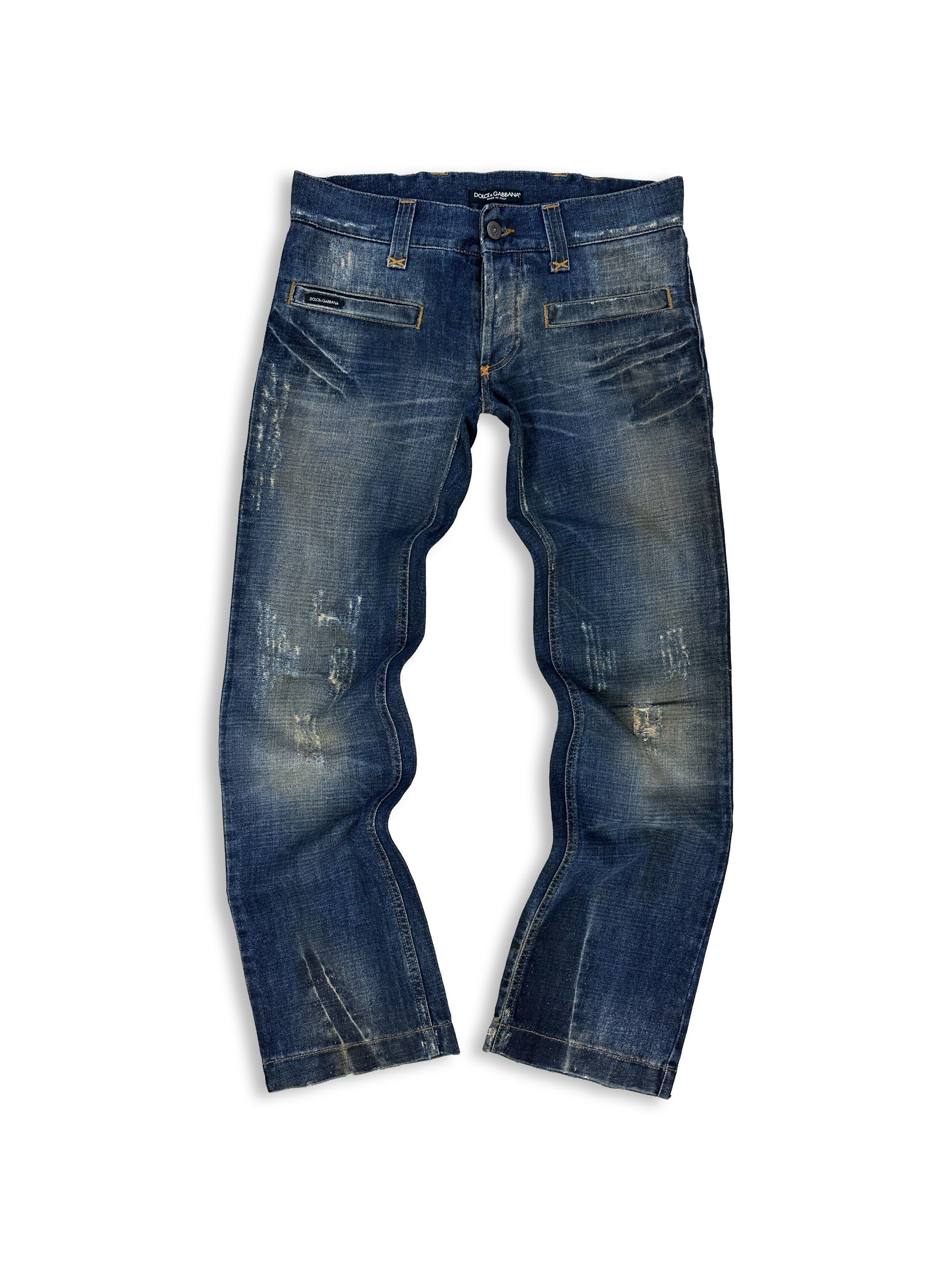 Dolce & Gabbana Distressed Blue Wash Monogram Denim