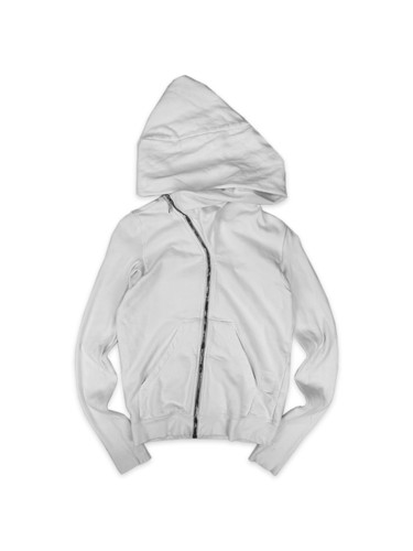 SS18 Rick Owens 'Mountain' Asymmetric Zip White Wizard Hoodie