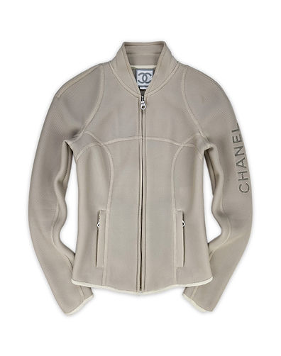 SS03 Chanel Identification 'Sport' Beige Logo Full-zip Mesh Jacket
