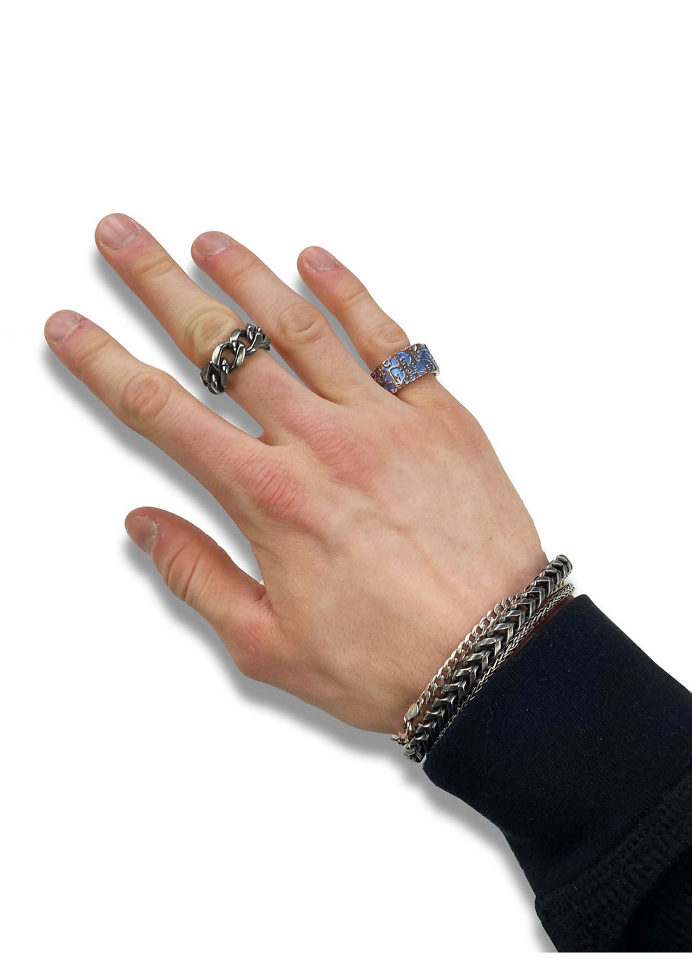Thumbnail: 00s Dior ‘2’ Navy Blue Trotter Monogram Silver Ring