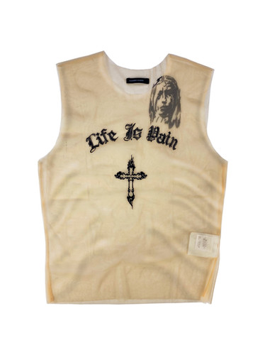 ALEXANDER MCQUEEN メッシュタンクトップ AW96 Alexander McQueen 'Life is Pain' Mesh Sheer Tank-Top