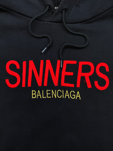 Balenciaga 'Sinners' Embroidered Chest Logo Black Hoodie