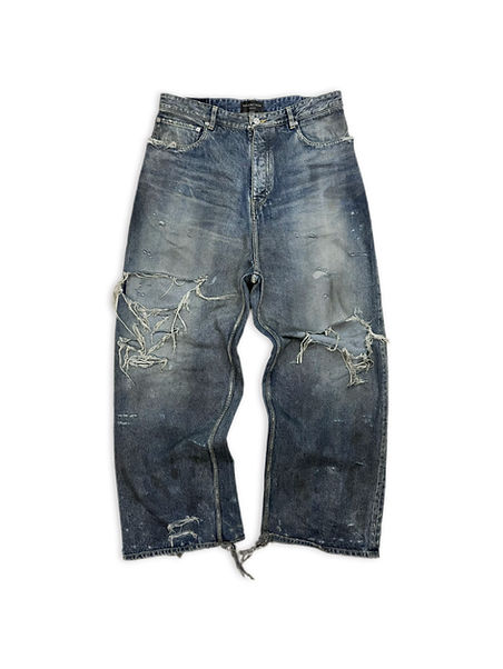 SS23 Balenciaga Mud Show Baggy Distressed Blue Washed Denim