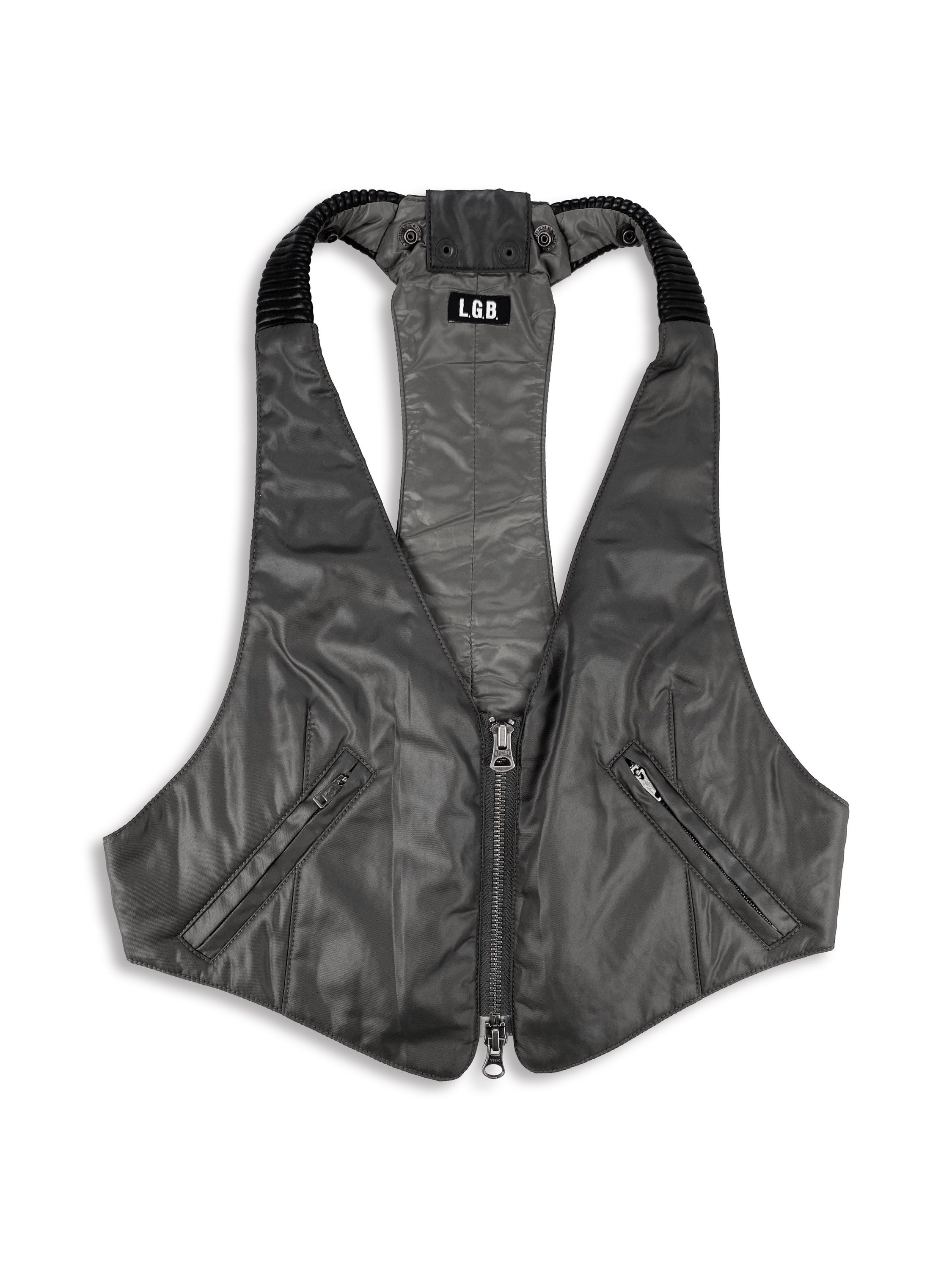 00s L.G.B (Le Grand Bleu) Nylon PVC Welt Pocket Belted Vest