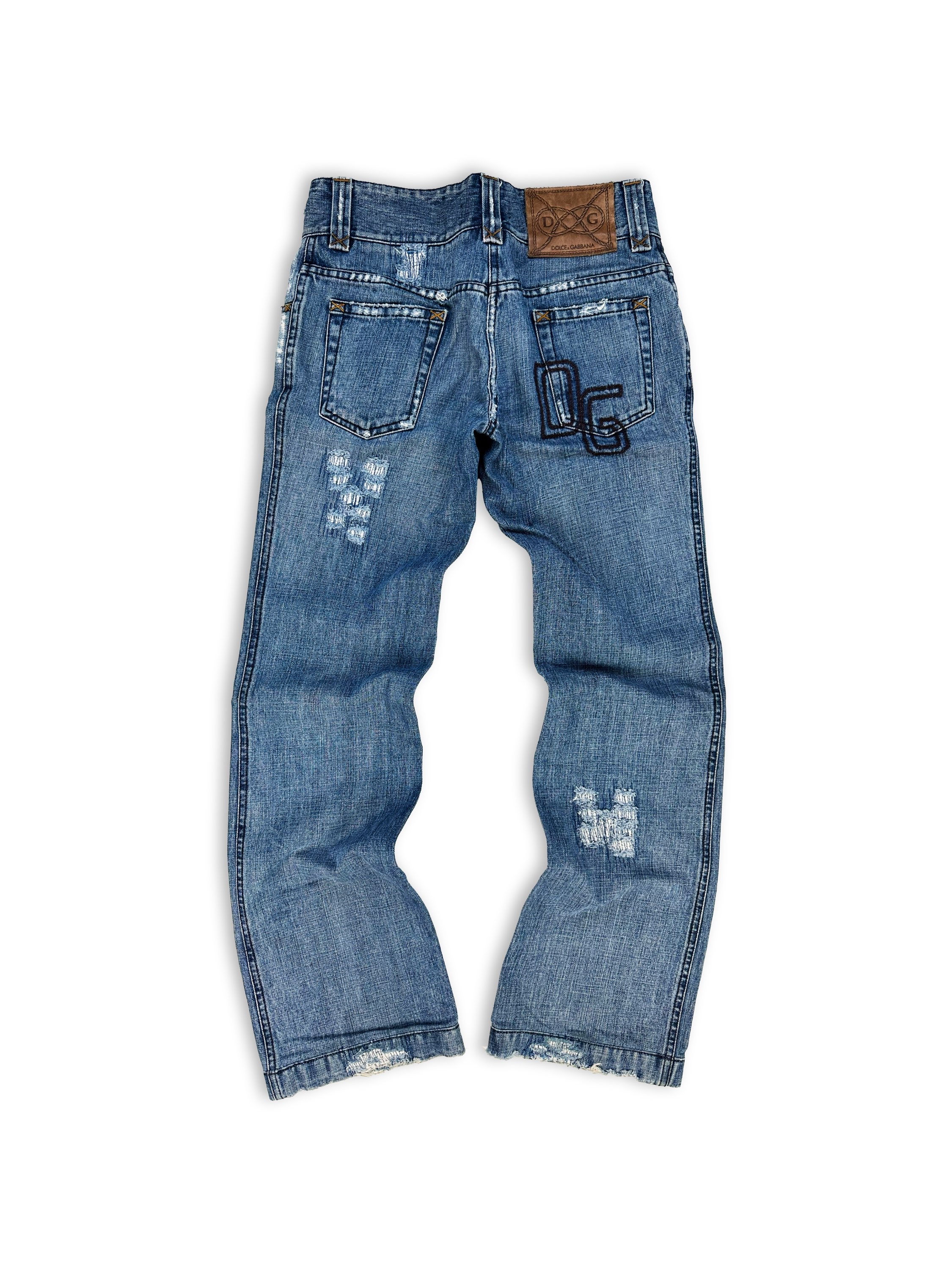 00s Dolce & Gabbana Embroidered ‘DG’ Distressed Denim