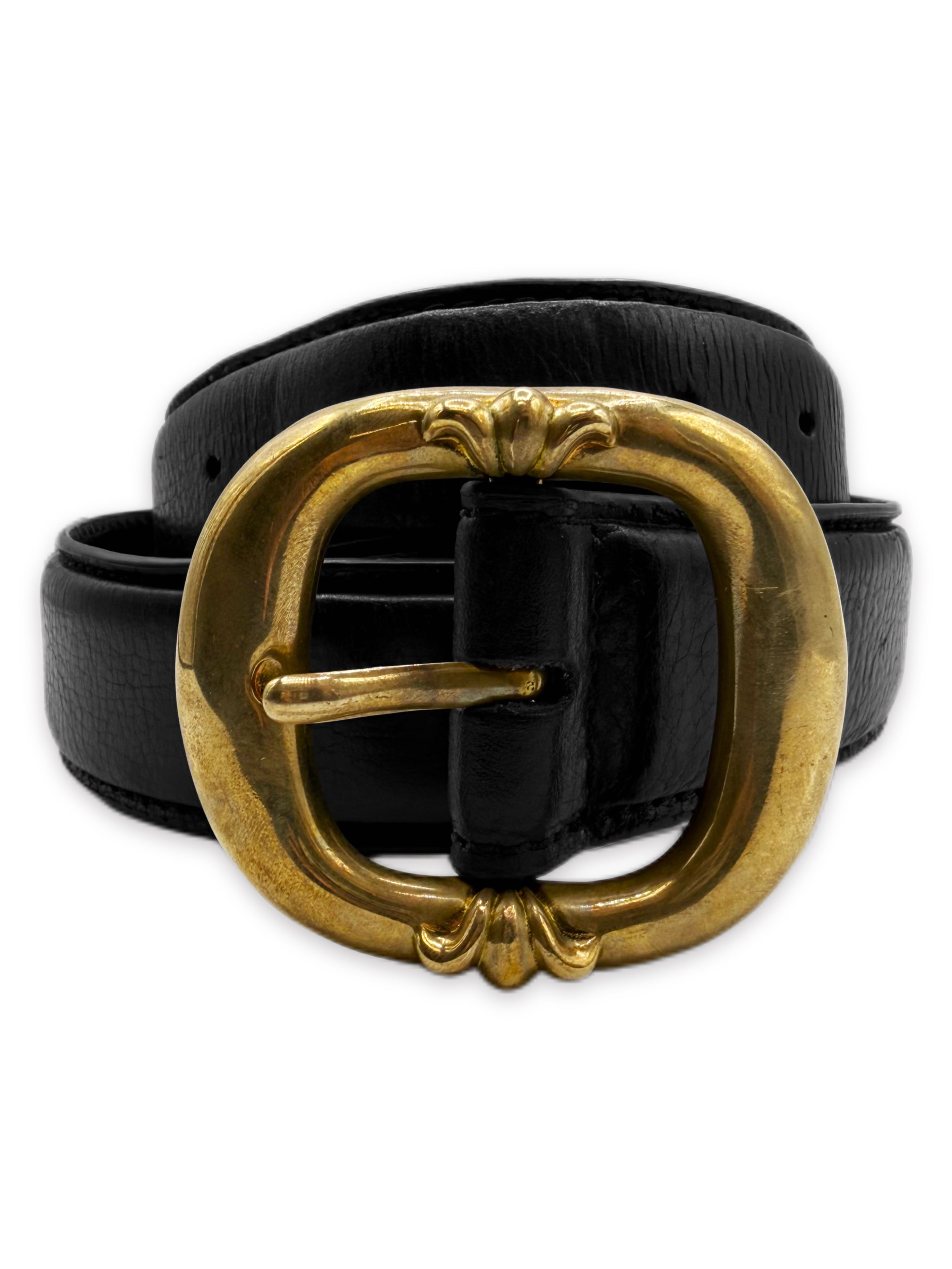 Chrome Hearts 1.5 inch Bronze Buckle Gunslinger Black Leather Belt