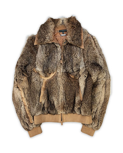 00s Alexander McQueen 'Rabbit Fur' Cropped Leather Jacket