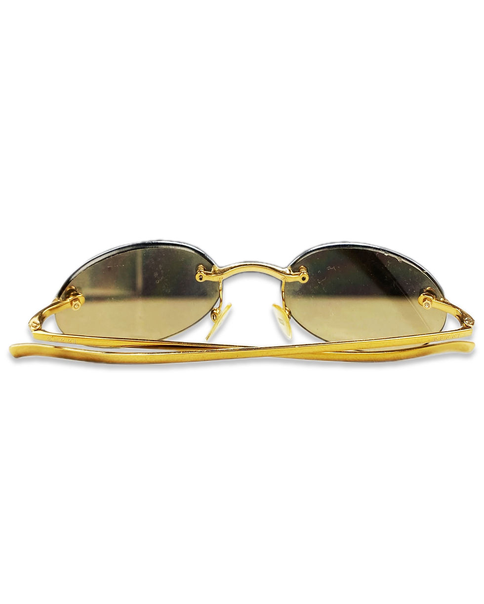 Thumbnail: Gucci Warm Tint Gold Metallic Rounded Skinny Frame Sunglasses