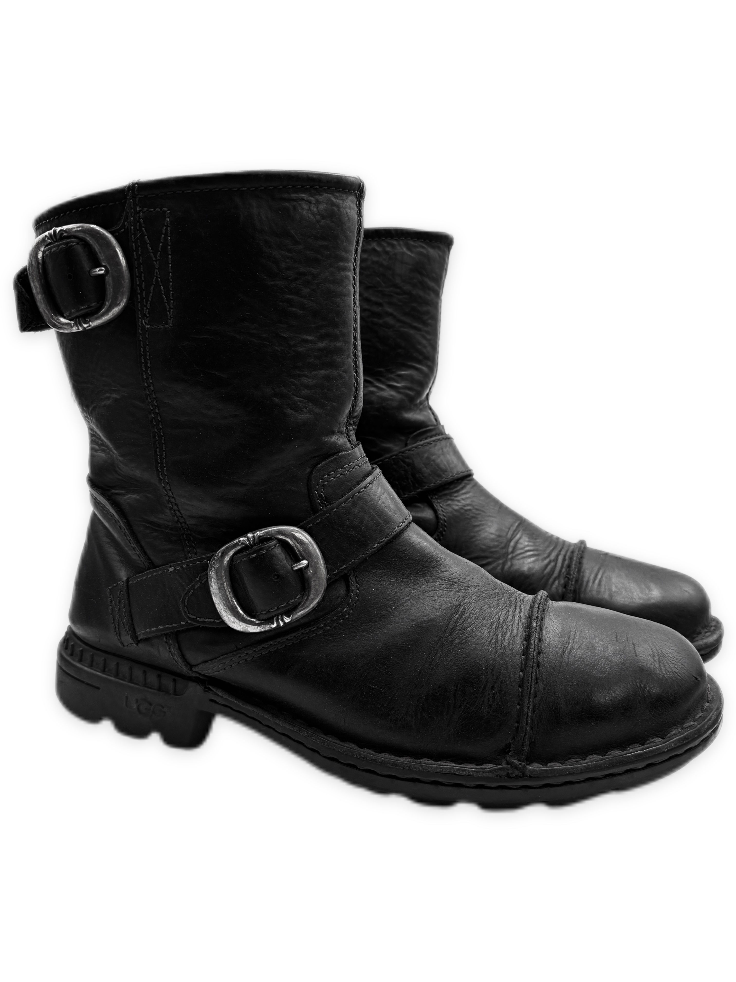 Chrome Hearts x Uggs Shearling Lined Gunslinger Buckle Black Leather Boots
