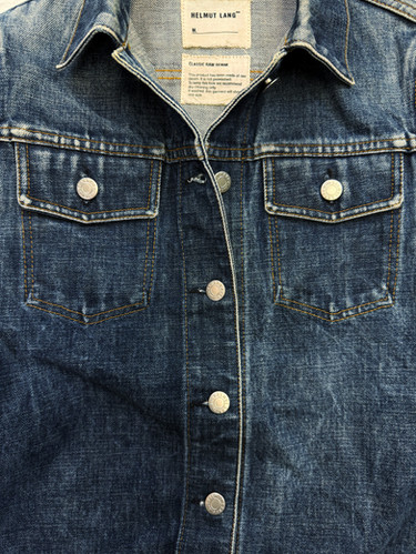 00s Helmut Lang Classic Cut Raw Blue Whiskered Denim Jacket