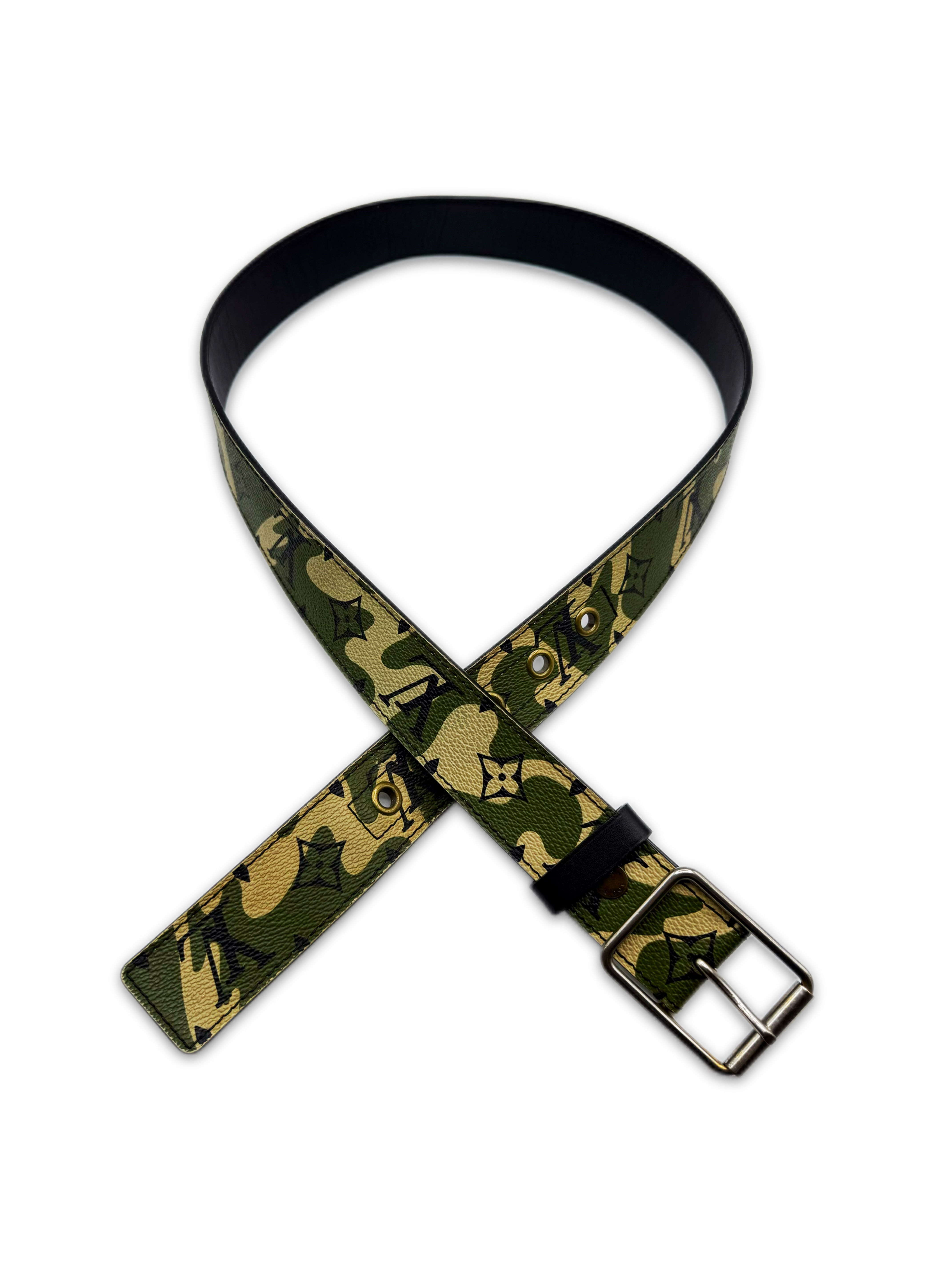 2007 Louis Vuitton x Takahashi Murakami Green Camo Leather Belt