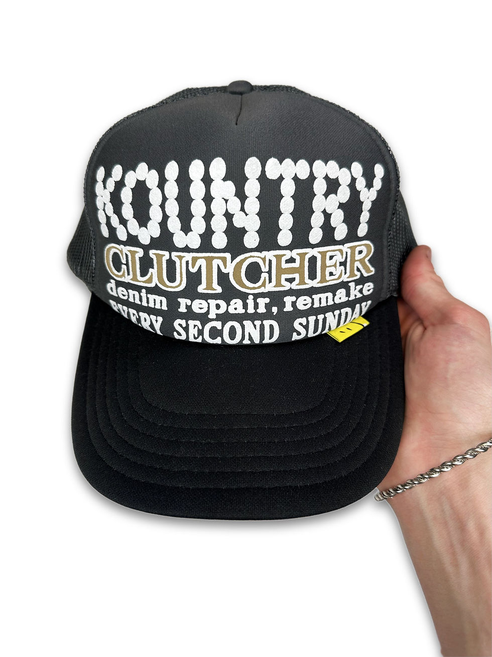 Thumbnail: AW24 Kapital Kountry ‘Clutcher’ Mesh Grey Snap Back Trucker Hat