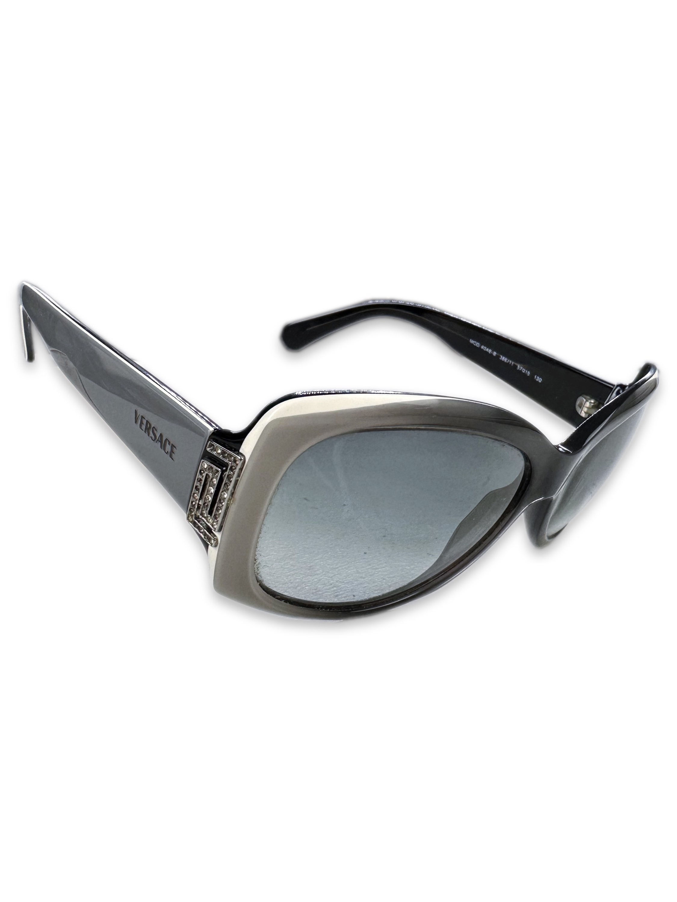 Versace Swarovski Crystal Spellout Logo Blue Tint Sunglasses