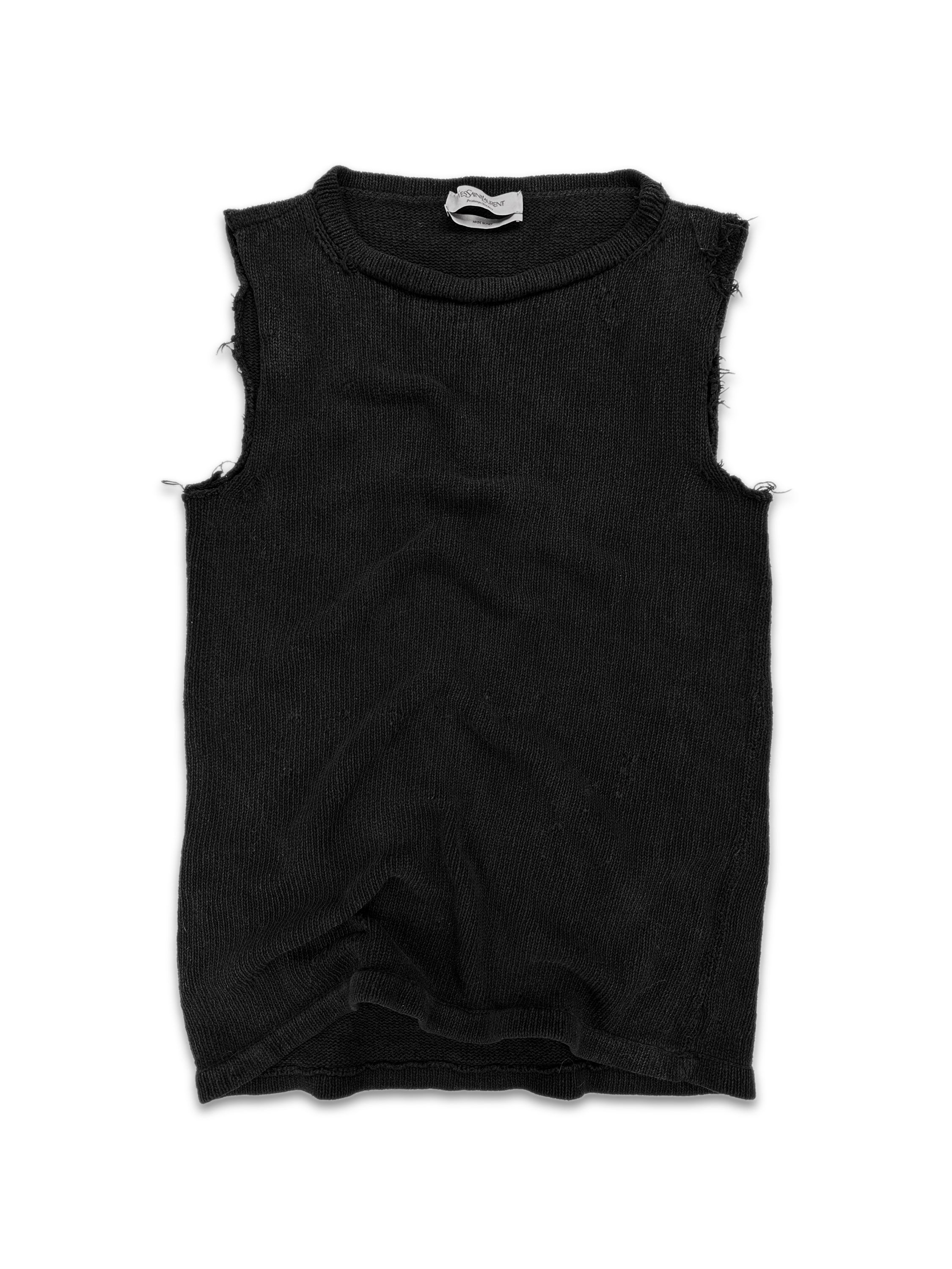 00s Yves Saint Laurent Black Distressed Ribbed Tank-top