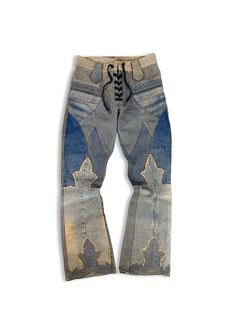 00s A&G Rock 'n Roll Couture 'Floury Cross' Laced Patchwork Denim