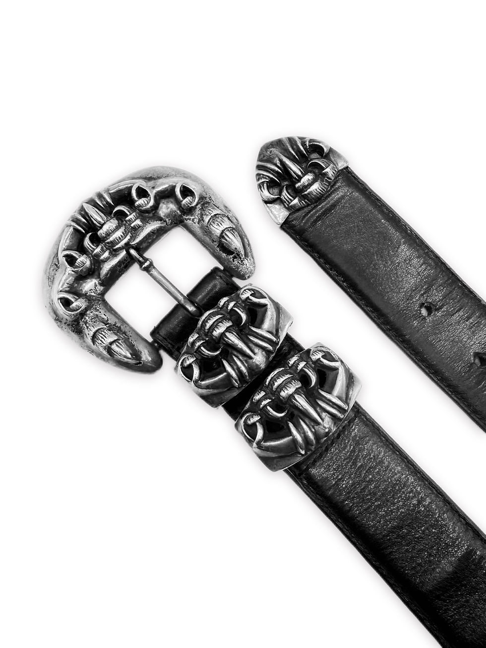 Thumbnail: Chrome Hearts 4 Piece Talon .925 Silver Black Leather Western Belt