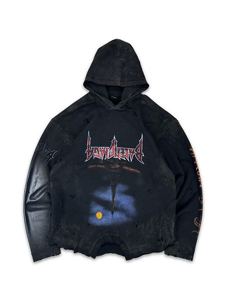 トップス BALENCIAGA Paris Moon UpsideDown Hoodie SS24 Balenciaga 'Paris Moon' Upside Down Waxed Distressed Hoodie