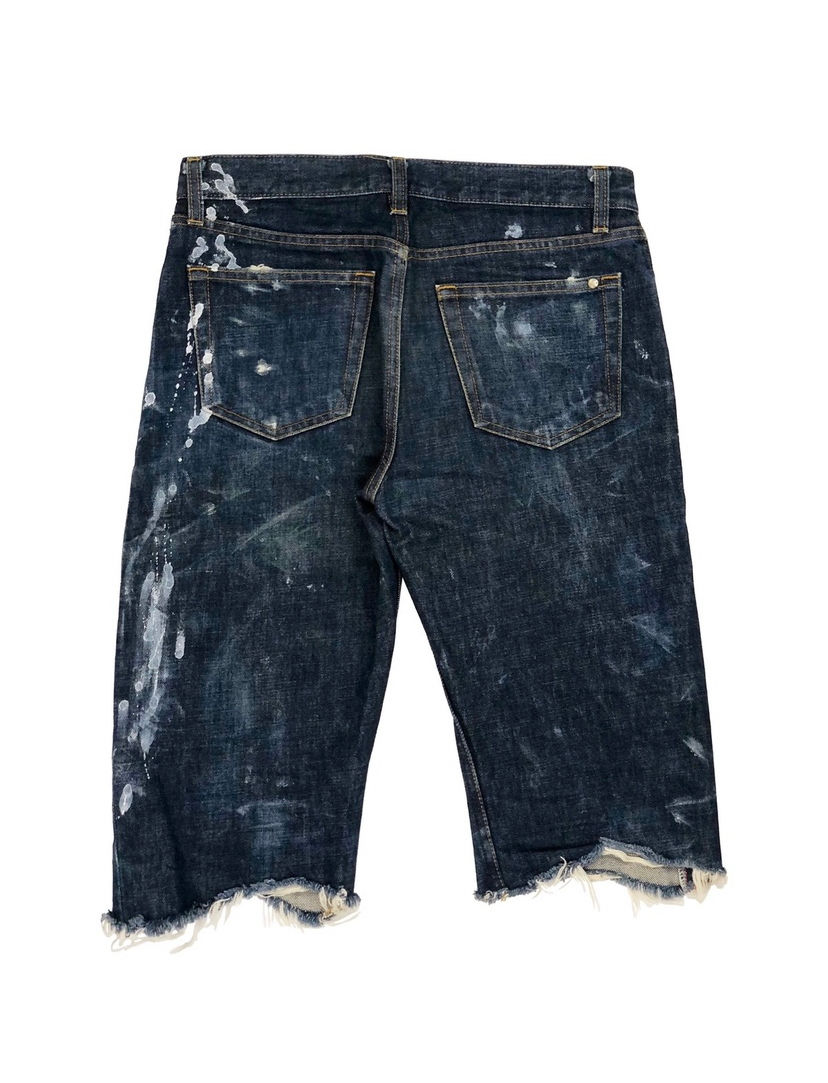 Thumbnail: 1998 Helmut Lang Distressed Paint Splatter Denim Shorts