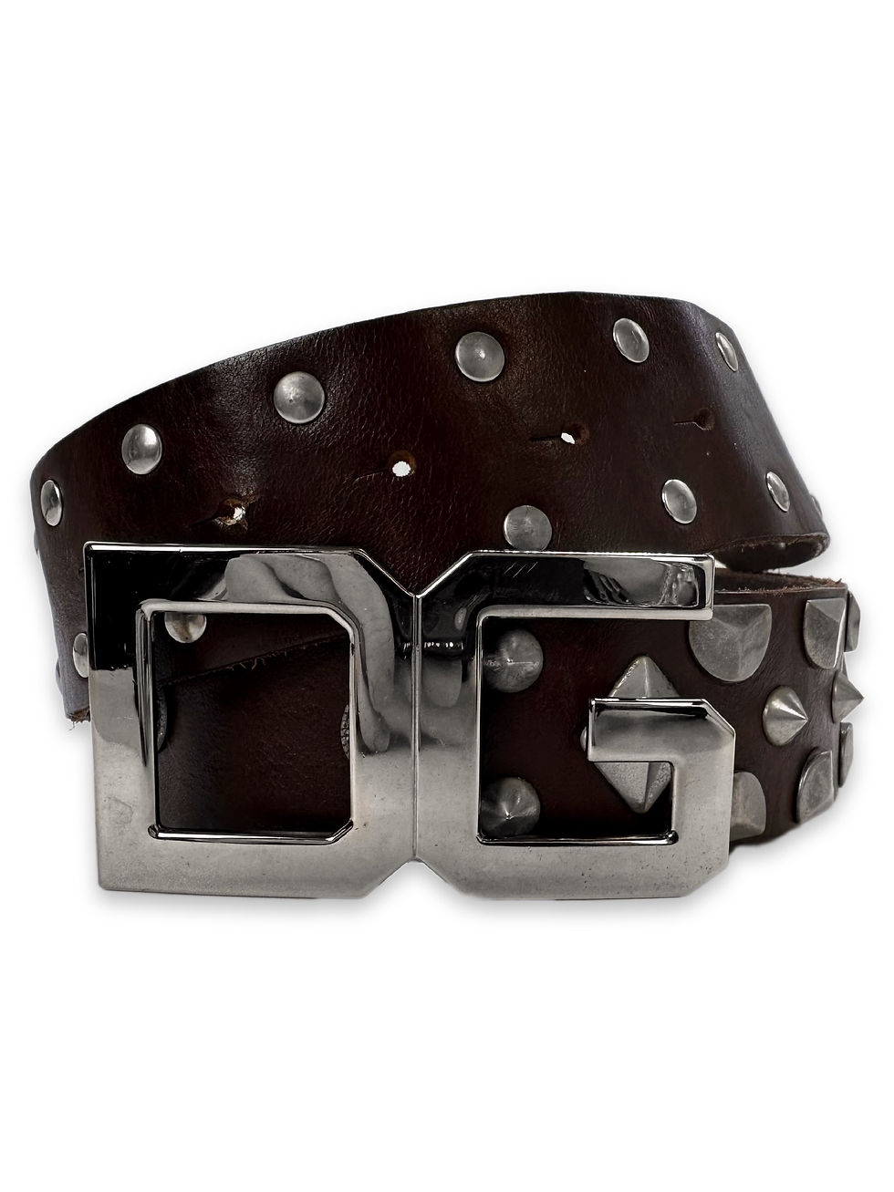 Dolce & Gabbana ‘DG’ Silver Buckle Studded Leather Belt