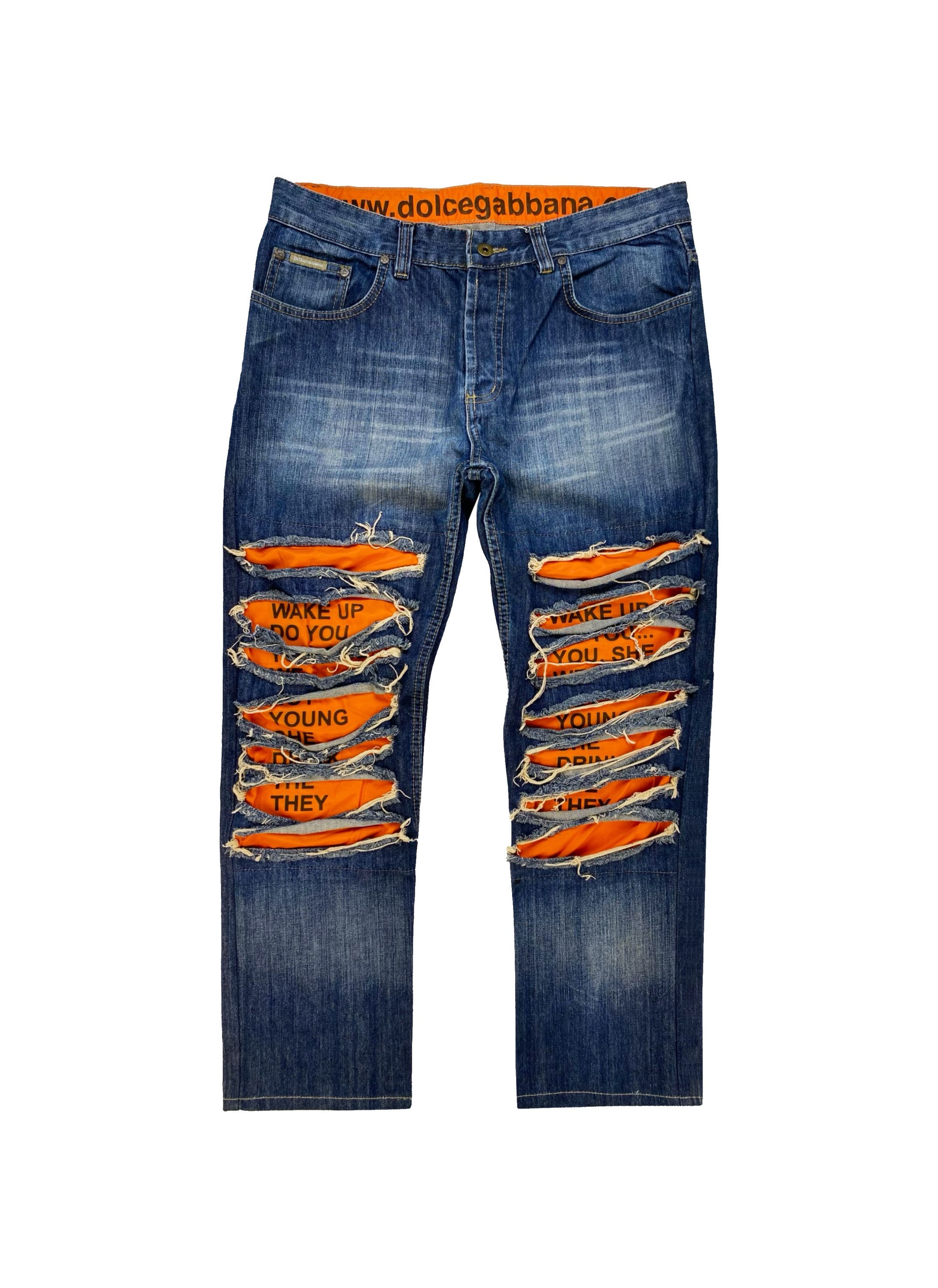 SS06 Dolce & Gabbana “Wake Up” Poem Thrashed Light Wash Denim